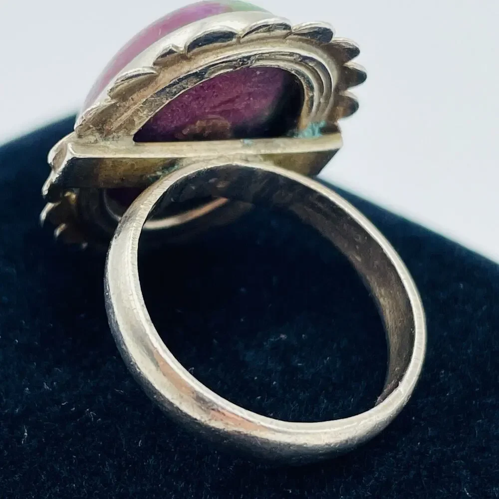 Ruby and Zoisite Gemstone Sterling Silver Ring US Size 6.75 Stamped 925 Colorful